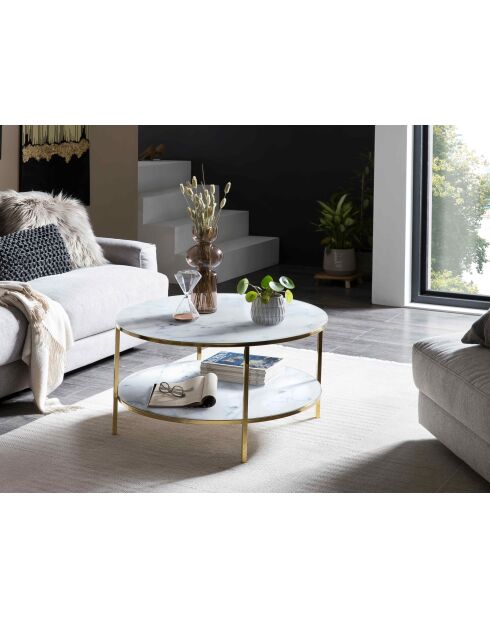 Fever - Couchtisch mit 2 Regalen weiß/gold - D.80 cm