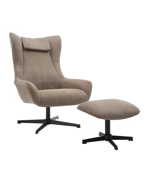 Fever - Fauteuil et tabouret aspect velours côtelé marron - 82x85x106 cm