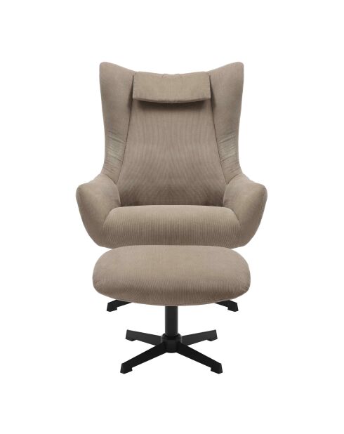 Fever - Fauteuil et tabouret aspect velours côtelé marron - 82x85x106 cm