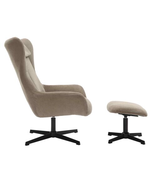 Fever - Fauteuil et tabouret aspect velours côtelé marron - 82x85x106 cm