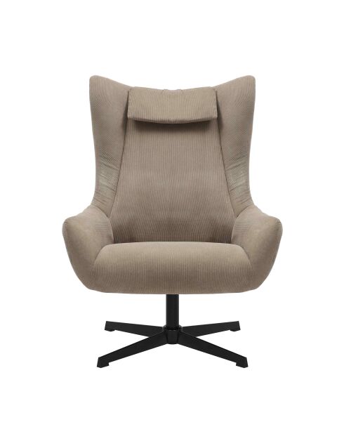 Fever - Fauteuil et tabouret aspect velours côtelé marron - 82x85x106 cm