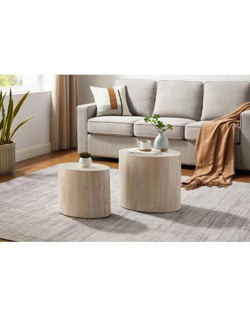Fever - Set de 2 mesas de café de travertino beige