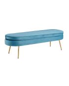 Fever Langer ovaler Hocker aus Samt, 142 x 45 x 41 cm, blau/goldfarben