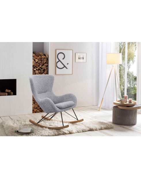 Fever - Mecedora Teddy con pelo gris claro - 75x102x106 cm