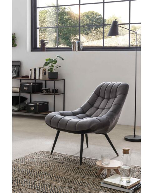 Fever - Fauteuil XXL velours gris métal noir - 76x85,6x85,6 cm