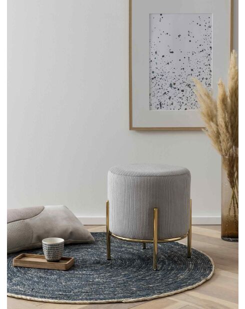 Fever - Gepolsterter Hocker aus hellgrauem Kord - D.35 cm