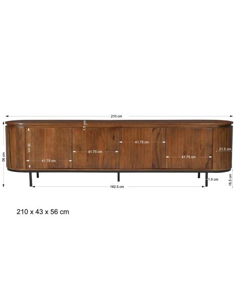Sit - Buffet bas Ambra naturel, noir - 210x43x56cm