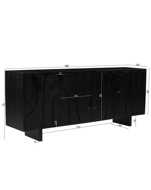 Sit - Buffet Black Smooth noir - 180x43x76cm