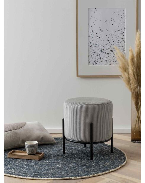 Fever - Pouf rembourré velours côtelé gris clair - D.35 cm