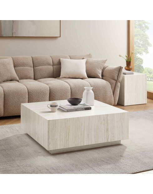 Fever - Mesita travertino beige - 90x90x35 cm