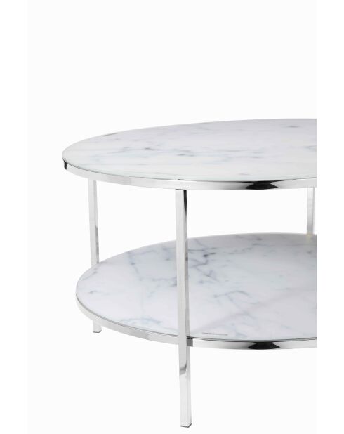 Fever - Couchtisch mit 2 Ablagen weiß/chrom - D.80 cm