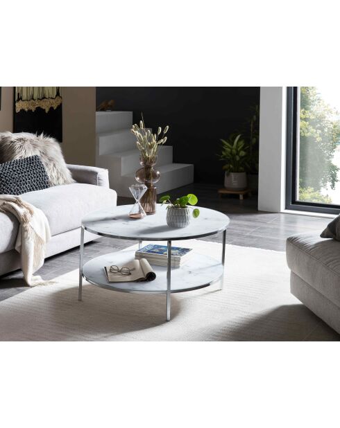 Fever - Couchtisch mit 2 Ablagen weiß/chrom - D.80 cm