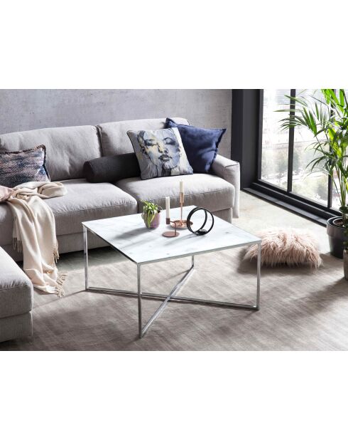 Fever - mesita blanca/cromada-80x80x45 cm