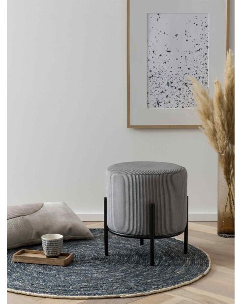 Fever - Pouf rembourré velours côtelé gris - D.35 cm