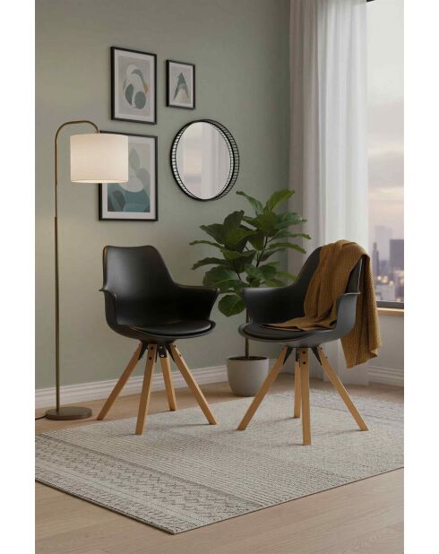 Fever - Set van 2 fauteuils met zwarte plastic schaal - 58x61x84 cm