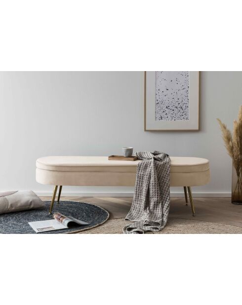 Fever - Langer ovaler Hocker aus beige/goldenem Samt - 142x45x41 cm