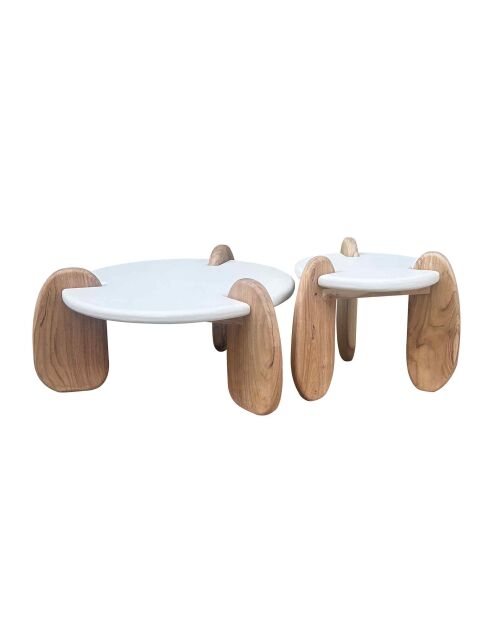 Mesita auxiliar Sit - Holvik blanca, natural - 50x50x50 cm