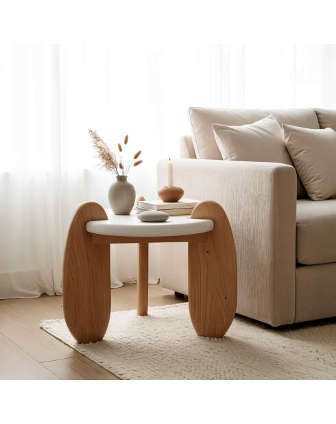 Mesita auxiliar Sit - Holvik blanca, natural - 50x50x50 cm