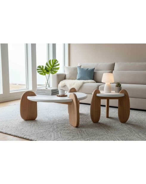 Mesita auxiliar Sit - Holvik blanca, natural - 50x50x50 cm