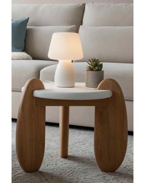 Mesita auxiliar Sit - Holvik blanca, natural - 50x50x50 cm