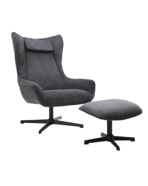 Fever - Fauteuil et tabouret cordon gris noir - 82x85x106 cm