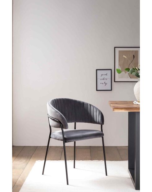 Fever - Chaise en velours grise avec dossier matelassé - 55x50x80 cm