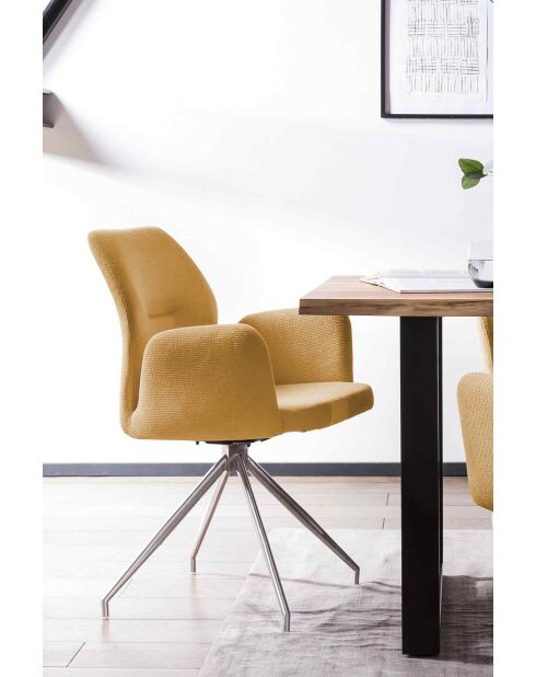 Fever - Poltrona con funzione girevole a 180° giallo senape e argento - 60x62x89 cm