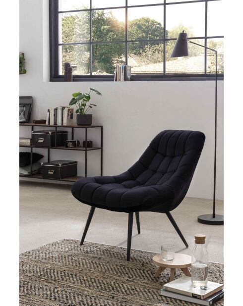 Fever - Fauteuil XXL velours noir métal noir - 76x85,6x85,6 cm