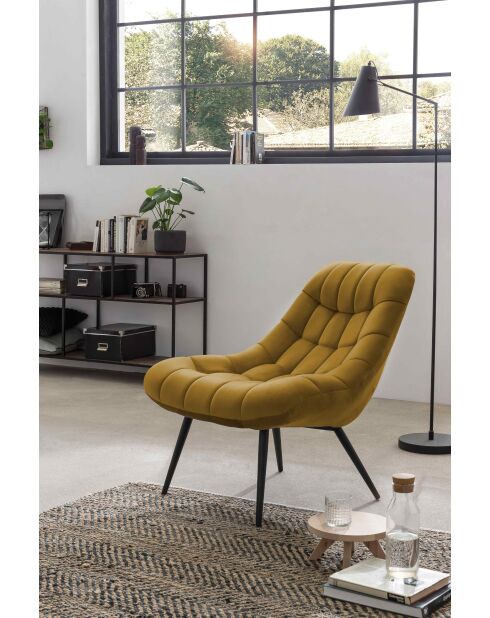 Fever - Poltrona XXL in velluto giallo in metallo nero - 76x85,6x85,6 cm