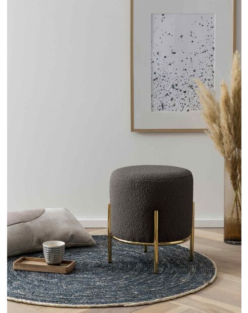 Fever - Pouf rembourré tissu bouclé anthracite - D.35 cm