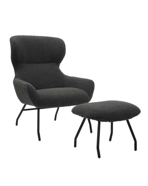 Fever - Set aus Sessel und Hocker Teddy aus anthrazitfarbenem Fell - 79x82x103 cm