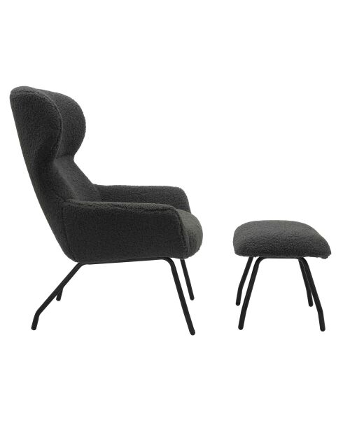 Fever - Set aus Sessel und Hocker Teddy aus anthrazitfarbenem Fell - 79x82x103 cm