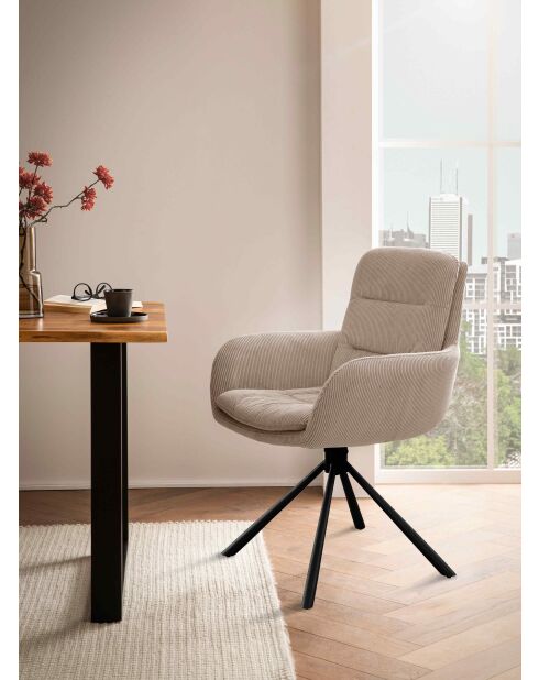 Fever - Poltrona beige effetto velluto a coste - 60x64x89 cm