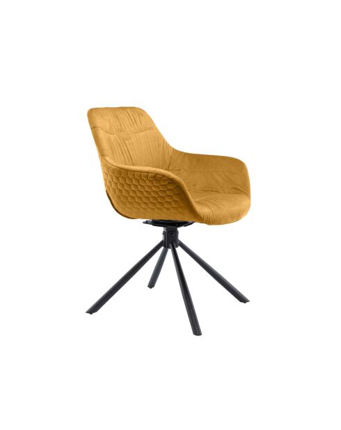 Fever - Poltrona trapuntata a nido d'ape in velluto giallo senape - 64x63x82 cm