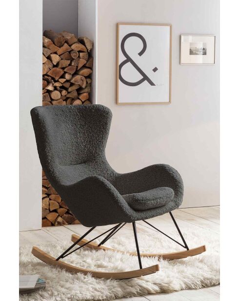 Fever - Rocking chair teddy fourrure gris - 75x102x106 cm