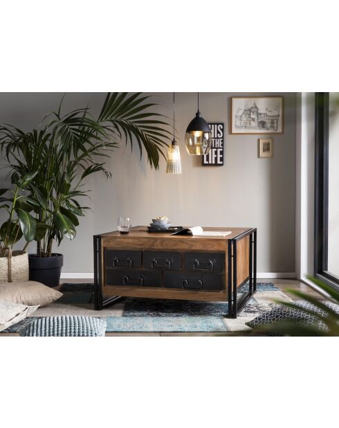 Sit - Coffre de table basse Panama naturel avec noir antique - 90x90x47cm