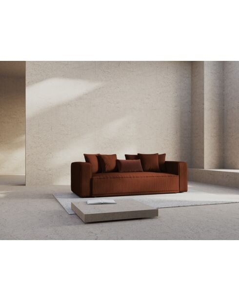 Canapé convertible en velours côtelé 3 places avec coffre Ribes terracotta - 242x104x88 cm
