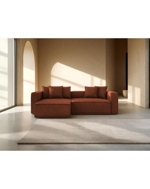 Cabrio-Ecksofa für 3 Personen, aus Kord, links, mit Kofferraum, Ribes, Terrakotta, 266 x 160 x 88 cm
