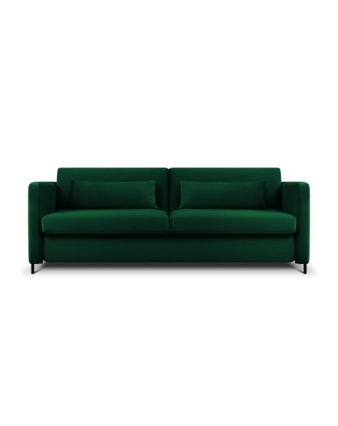 Canapé convertible en velours 3 places Yanis vert bouteille - 202x102x80 cm