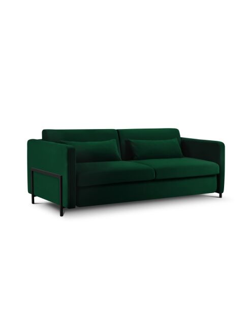 Canapé convertible en velours 3 places Yanis vert bouteille - 202x102x80 cm