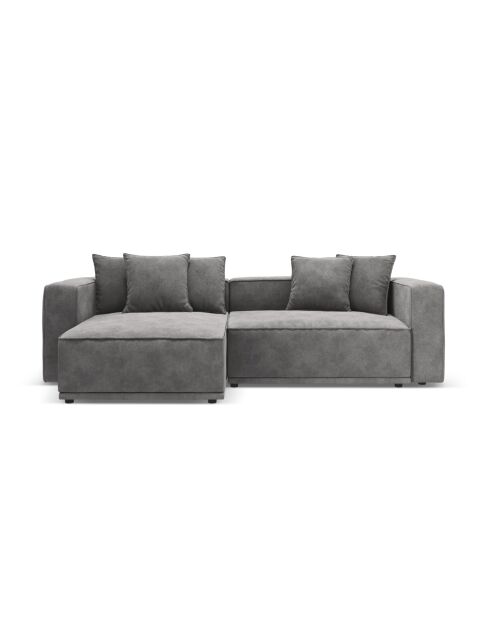 Umbaubares 3-sitziges linkes Ecksofa aus Samt mit grauem Ribes-Kofferraum - 266 x 160 x 88 cm