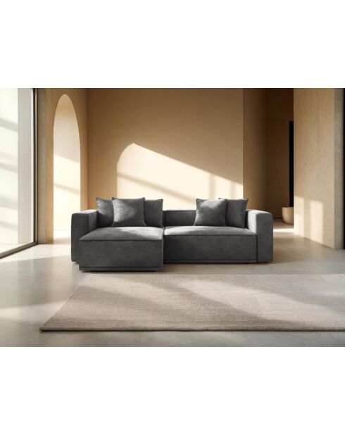 Umbaubares 3-sitziges linkes Ecksofa aus Samt mit grauem Ribes-Kofferraum - 266 x 160 x 88 cm