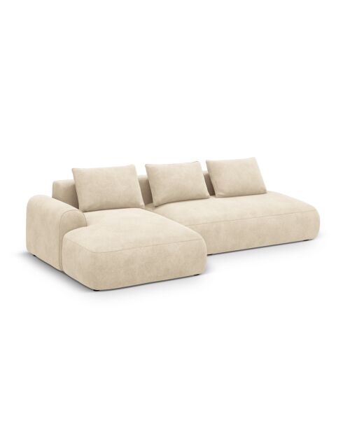Orion 5-zits converteerbare fluwelen hoekbank met kofferbak lichtbeige - 275x142x84 cm