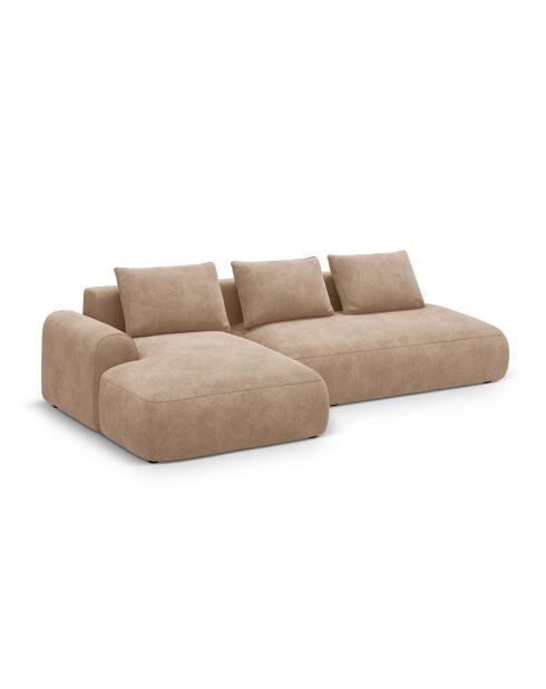 Orion Ecksofa für 5 Personen, umwandelbar, aus Samt, links, mit Kofferraum Orion, dunkelbeige — 275 x 142 x 84 cm