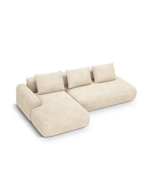 Orion Ecksofa für 5 Personen, umwandelbar, aus Samt, links, mit Kofferraum Orion, hellbeige — 275 x 142 x 84 cm