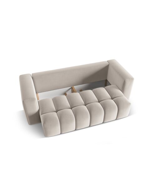 Ausziehbares 3-Sitzer-Sofa aus Samt mit Kofferraum Lorella ecru - 252x98x85 cm