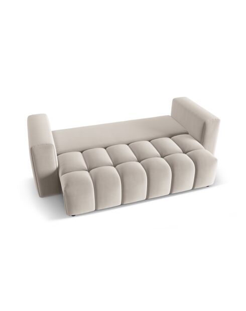 Ausziehbares 3-Sitzer-Sofa aus Samt mit Kofferraum Lorella ecru - 252x98x85 cm