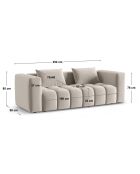 3-zits converteerbare fluwelen bank met kofferbak Lorella ecru - 252x98x85 cm