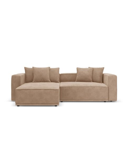 Ausziehbares 3-sitziges Ecksofa aus Samt links mit Truhe Ribes dunkelbeige - 266 x 160 x 88 cm