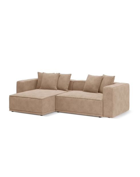 Ausziehbares 3-sitziges Ecksofa aus Samt links mit Truhe Ribes dunkelbeige - 266 x 160 x 88 cm